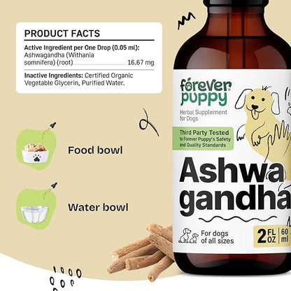 Forever Puppy Ashwagandha Drops for Dogs - Relaxation Supplement w/Ashwagandha Root - Liquid Alternative to Calming Chews - Food Supplements for Calming Vibes - 2 oz