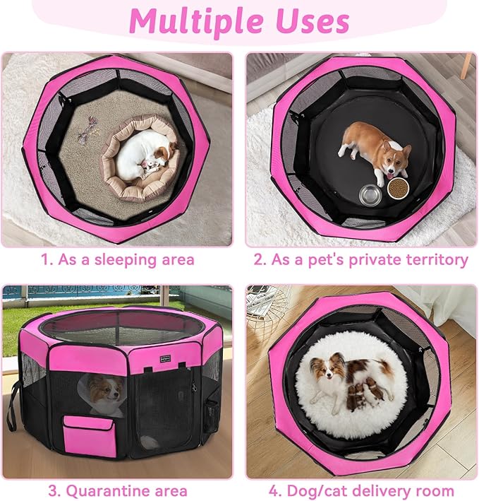 PETSFIT 45.5" Dog Playpen Indoor/Outdoor-Jump-Proof 28.5" Height with Removable Waterproof Mat & Zippered Roof | RV, Camping, Travel Dog Pen | Whelping & Cat Observation Space(45.5"L x 45.5"W x 28.5H)
