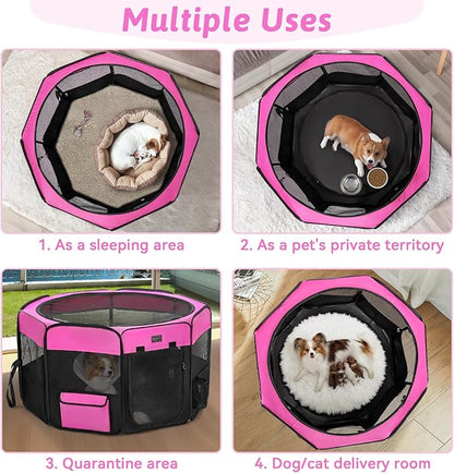 PETSFIT 45.5" Dog Playpen Indoor/Outdoor-Jump-Proof 28.5" Height with Removable Waterproof Mat & Zippered Roof | RV, Camping, Travel Dog Pen | Whelping & Cat Observation Space(45.5"L x 45.5"W x 28.5H)