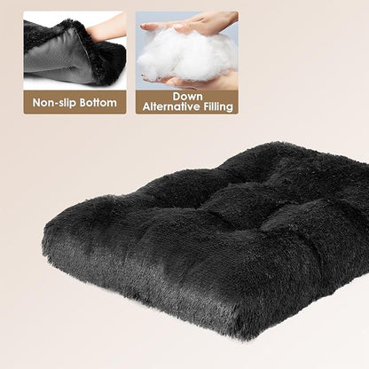 EHEYCIGA Fluffy Dog Crate Bed for Small Dogs, Plush Faux Fur Crate Pad, Calming Anti Anxiety Small Dog Bed, Washable Soft Warm Mat with Non-Slip Bottom, Black