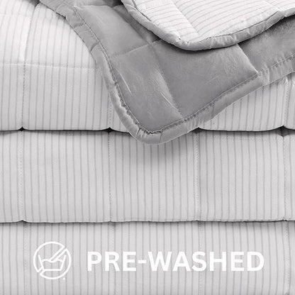 Casa Platino Pre-Washed Soft Lightweight Premium Reversible Down Alternative Blanket - All Season Ticking Stripe Silver