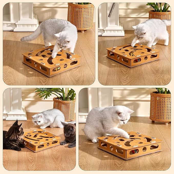 Interactive Cat Puzzle Toy with Bell & Rainbow Balls, Mental Stimulation Play Box for Indoor Cats & Kittens, Fun Maze Game for Boredom Relief & Exercise