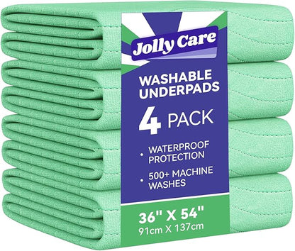 Washable Underpads Waterproof, 4 Pack 36" x54'' Heavy Absorbency Incontinence Bed Pads, Bed Wetting Pads for Adults, Elderly, Kids and Pets, Soft Reusable Changing Pads for Bed