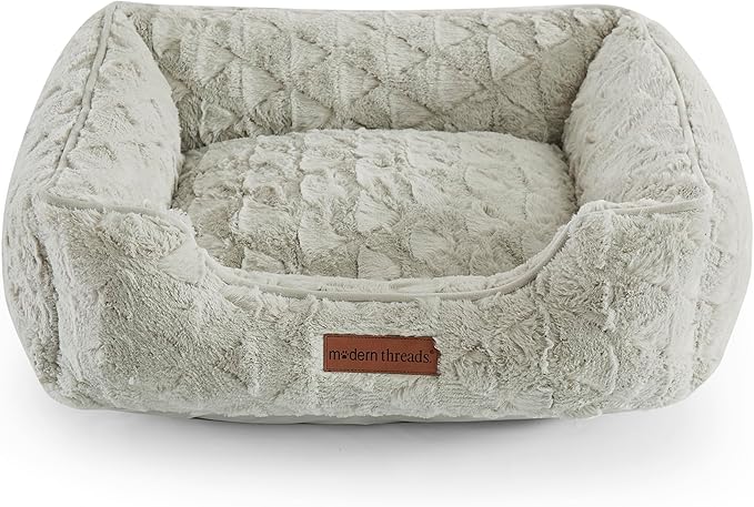 Modern Threads Ultra Soft Plush Pet Bed for Small and Medium Dogs with Elegant Texture and Stylish Design, Removable Washable Cover, Grey, (24" L x 20" W x 8" Th)