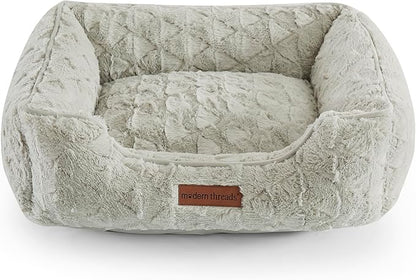 Modern Threads Ultra Soft Plush Pet Bed for Small and Medium Dogs with Elegant Texture and Stylish Design, Removable Washable Cover, Grey, (24" L x 20" W x 8" Th)