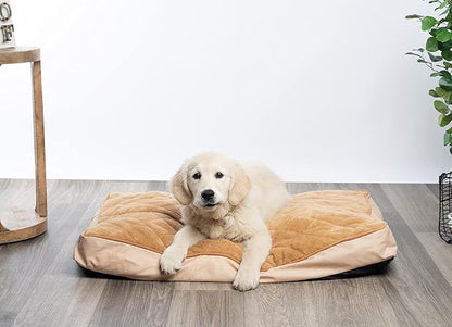 Modern Threads - Luxury Dog Bed - Orthopedic Memory Foam Soft Plush Pillow Bed for Small to Large Dogs - Machine Washable - Pamper Your Pet with Cozy Beds - Linen Beige