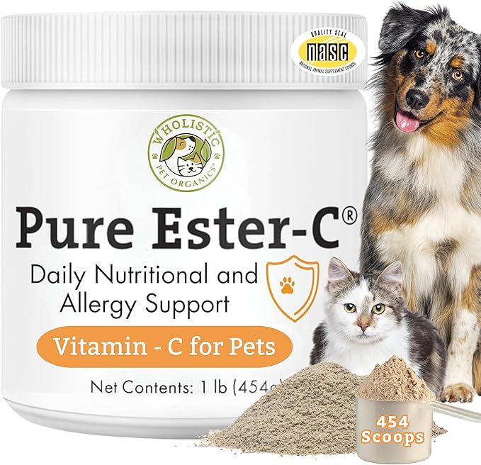 Wholistic Pet Organics Ester-C Powder for Dogs & Cats - Cat & Dog Allergy & Itch Relief - Vitamin C Immune Support Supplement - Itchy Skin Support for Seasonal Dog Allergy Relief - 1 lb - 454 Scoops