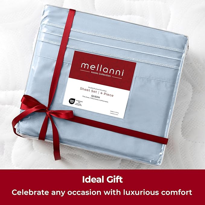 Mellanni Extra Deep Full Sheets - 4 PC Iconic Collection Bedding - Hotel Luxury, Ultra Soft, Cooling Bed Sheets - Wrinkle, Fade, Stain Resistant (Full, Blue Hydrangea)