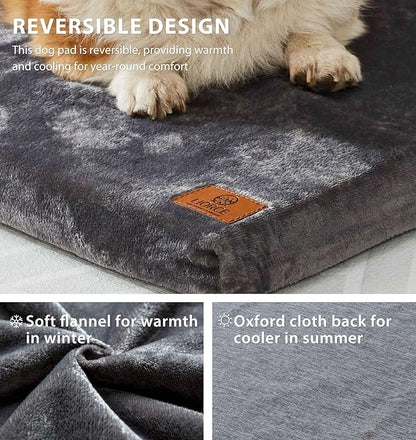 LIORCE Dog Crate Pad - Extra Large Dog Beds with Removable Washable Cover and Waterproof Lining - XXL Memory Foam Pet Bed for Crate - Reversible Kennel Mat (Cool & Warm), 48-inch, Grey