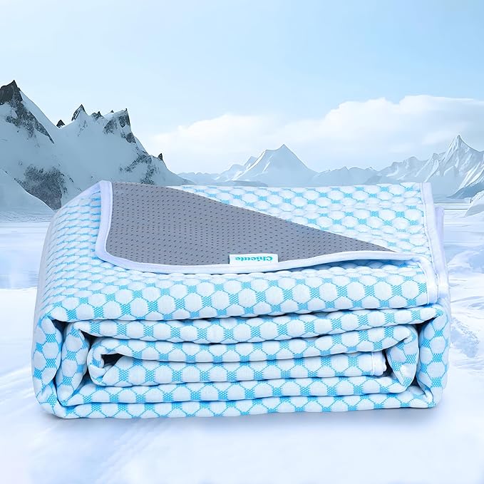 Cooling Blanket for Dogs - Q-MAX>0.4 Waterproof Pet Throw Blanket Bed Cover, Non-Slip Dog Blankets for Couch Protector, Washable Furniture Cover for Summer, Pearl Blue,60x80