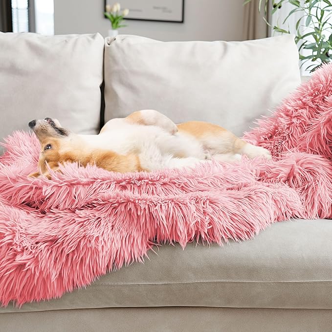 JONIYEAR Extra Large Decorative Fluffy Faux Fur Blanket Full Size 71" x 80", Soft Luxury Lightweight Furry Blankets, Accent Cozy Shaggy Plush Fuzzy Blankets for Bed, Thick Warm Winter Blanket, Pink