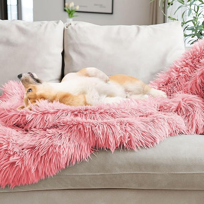 JONIYEAR Extra Large Decorative Fluffy Faux Fur Blanket Full Size 71" x 80", Soft Luxury Lightweight Furry Blankets, Accent Cozy Shaggy Plush Fuzzy Blankets for Bed, Thick Warm Winter Blanket, Pink
