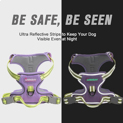 BARKBAY No Pull Dog Harness Front Clip Heavy Duty Reflective Easy Control Handle for Large Dog Walking(Violet Purple & Sunlight,L)