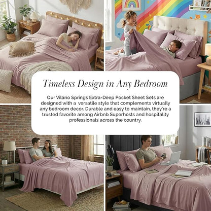 Southshore Fine Living, Inc. 6-Piece Ultra-Soft Microfiber King Size Sheet Set, Lavender, Includes Extra Deep Fitted Sheet, Oversize Flat Sheet, 4 Pillowcases