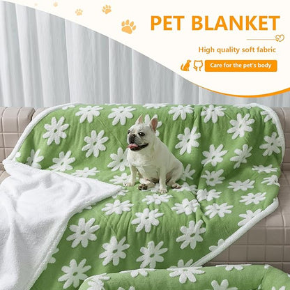 Waterproof Pet Blanket,Green Dog Blankets for Bed Covers Couch Sofa Stylish Jacquard Pets Throw Blankets for Puppy Cats Washable Reversible Furniture Protection Covers (Green Flower,M)