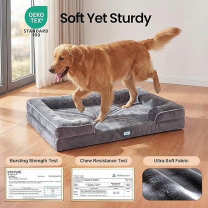 OhGeni Orthopedic Dog Bed Couch Big Cat Sofa for Extra Large Sized Pets with Memory Foam, Machine-Washable Waterproof Removable Cover, Soft Comfortable Fabric, 41-inch (Gray)