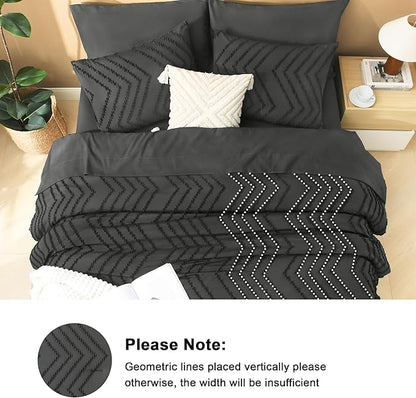 Litanika Dark Grey Queen Size Comforter Set with Sheets - 7 Pieces Bed in a Bag Queen Tufted Complete Bedding Sets with Comforter, Sheets, Pillowcases & Shams