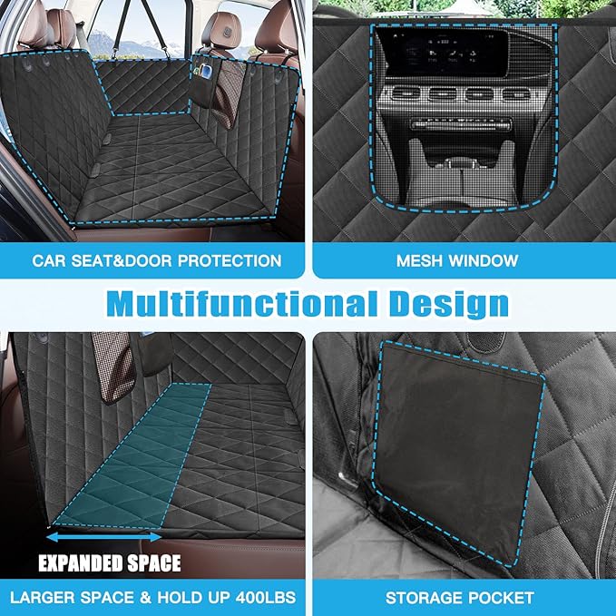 Kytely Back Seat Extender for Dogs,Hard Bottom Dog Car Seat Cover for Back Seat Support 400lb, Waterproof Dog Car Hammock Travel Bed for Car SUV Truck