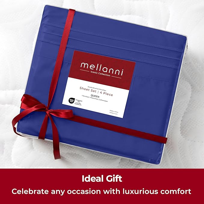 Mellanni Extra Deep King Sheets - 4 PC Iconic Collection Bedding - Hotel Luxury, Ultra Soft, Cooling Bed Sheets - Wrinkle, Fade, Stain Resistant (King, Royal Blue)