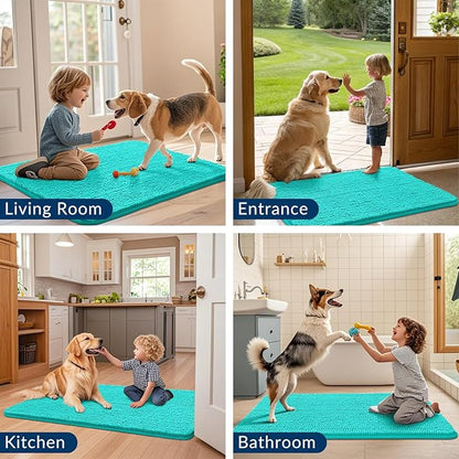 Smiry Dog Door Mat for Muddy Paws 30x20, Absorbs Moisture and Dirt Doormat, Non-Slip Washable Quick Dry Chenille Front Door Mat Indoor Entrance, Entryway Carpet for Inside Floor, Teal