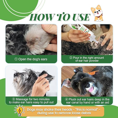 Pawsitive Vibes Dog Ear Powder Set, Dog Ear Powder for Hair Removal 30g, Dog Ear Infection Treatment, Removing Earwax and Odour, Relief of Itching. (Greener 2 pcs)