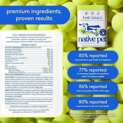 Native Pet Pack Leaders Bundle - Daily Multivitamin (60 Scoops) & Omega Oil for Dogs (8 Oz.) - Omega 3 Fish Oil for Healthy Skin, Shiny Coat, & Strong Joints & Daily Multivitamin for Dogs