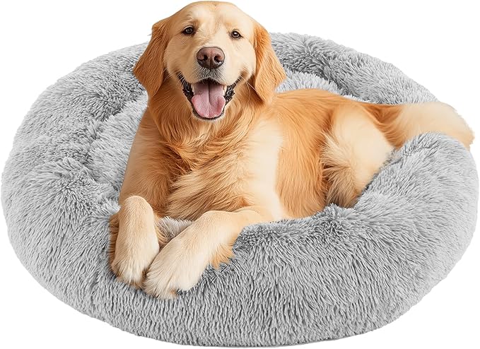 NEWBULIG 30.7x30.7 Inch Dog Bed Large Sized Dog, Donut Shape Cat Beds for Indoor Cats with Washable, Anti-Slip, Faux Fur