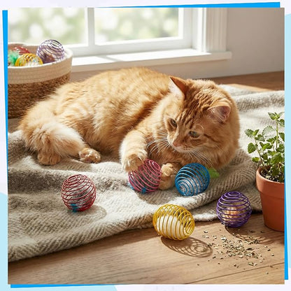 Jecery 5 Pcs Cat Spring Balls Toys Stretchable Rolling Balls Colorful Playful Coils Interactive Action Toy Caged Rats for Kitten Pet Supplies (Feathered Radish,Multicolor)