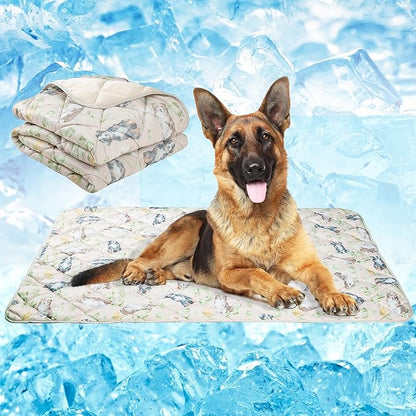 Dog Cooling Mat, Pet Washable Non-Toxic Summer Dogs Cats Cooling Pads Sleeping Kennel Mats Cool Ice Blanket for Indoor & Outdoor Dog Beach Essentials Brown Medium