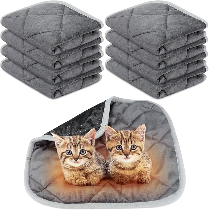 8 Pack Self Heating Cat Mat Self Warming Cat Bed Extra Warm Thermal Pet Bed Mat Reflects Body Heat Washable Dog Crate Pad for Indoor Outdoor Pets(Gray,16 x 16 Inch)