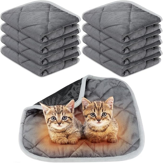 8 Pack Self Heating Cat Mat Self Warming Cat Bed Extra Warm Thermal Pet Bed Mat Reflects Body Heat Washable Dog Crate Pad for Indoor Outdoor Pets(Gray,16 x 16 Inch)