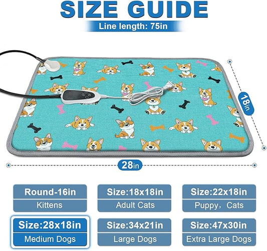 GOLOPET Dog Heating Pad 28×18 in Waterproof Heated Dog Bed,Smart Thermostat Switch with Normally Open On Function,Puppy Heating Pad with Metal Protective Tubes Added-Blue