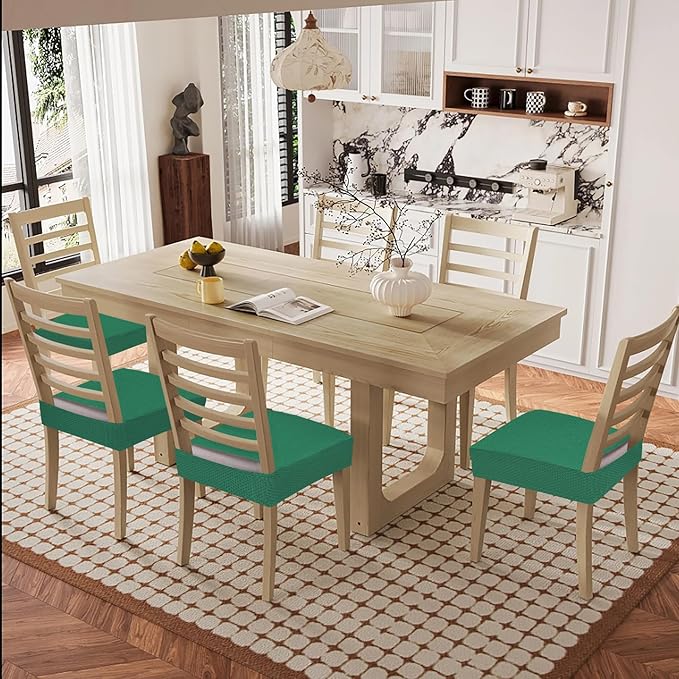 Smiry Waterproof Seat Covers for Dining Room Chairs Set of 8, Stretch Jacquard Removable Washable Chair Seat Slipcovers Protector, No Rear Covers, Chritsmas Green