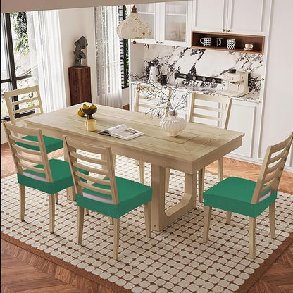 Smiry Waterproof Seat Covers for Dining Room Chairs Set of 4, Stretch Jacquard Removable Washable Chair Seat Slipcovers Protector, No Rear Covers, Chritsmas Green