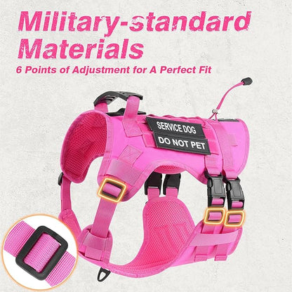 No Pull Tactical Dog Harness for Small Dogs, Escape Proof Molle Dog Vest Harness and Leash Set, Adjustable Military Service Dog Harness with Handle for Medium Large Dogs (Pink, S)