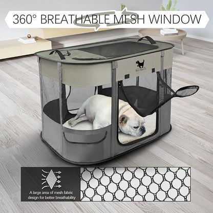 Rest-Eazzzy Dog Playpen, Foldable Kitten Playpen for Medium Dogs, Portable Pet Puppy Playpen with Removable Shade Cover, Indoor Outdoor Travel Camping Use for Small Pets with Carrying Case (M, Grey)