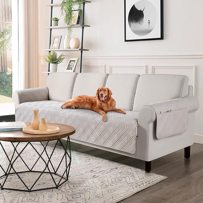 TAOCOCO Waterproof Oversized Couch Covers for Pets Dogs with Non Slip Backing, Sofa Seat Covers with Pocket for 4 Cushion Couch Washable Dog Couch Protector Sofa Slipcovers(Oversized Sofa, Cream)
