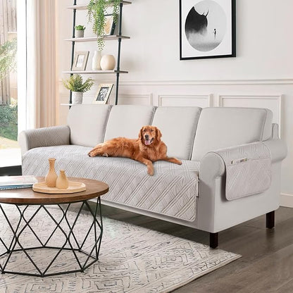 TAOCOCO Waterproof Oversized Couch Covers for Pets Dogs with Non Slip Backing, Sofa Seat Covers with Pocket for 4 Cushion Couch Washable Dog Couch Protector Sofa Slipcovers(Oversized Sofa, Cream)