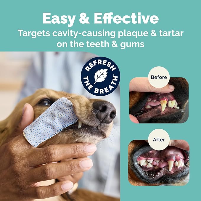 Vetnique Dentabliss - Dog Teeth Cleaning Finger Mitt Dental Wipe - Dog Plaque and Tartar Prevention with Brushing Beads - Convenient Dog Teeth Wipes with Peppermint, Dog Breath Freshener