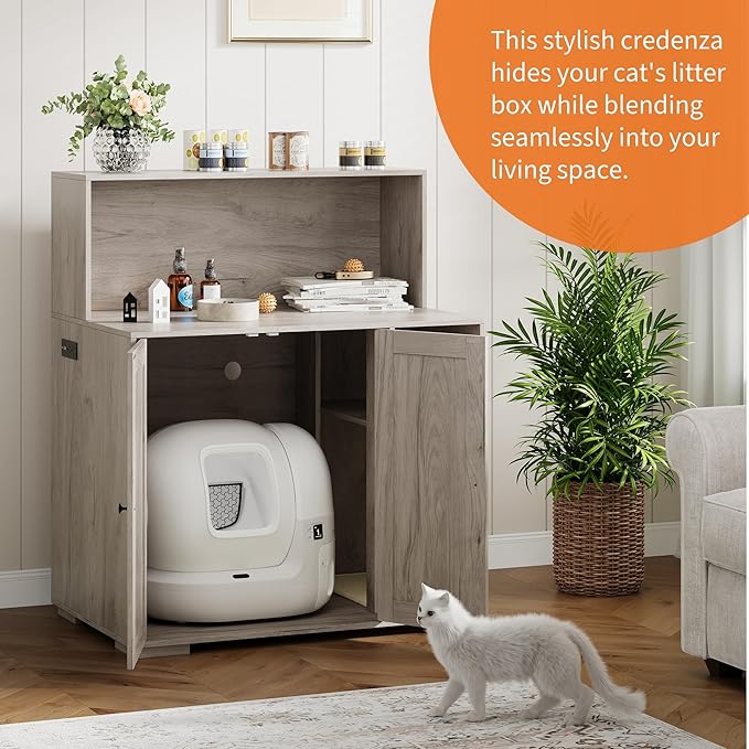 Extra Large Cat Litter Box Enclosure with Scratch Pad, Large Automatic Litter Box Furniture, Dog-Proof Litter Cabinet with Outlet, Space for Cat Stuffs