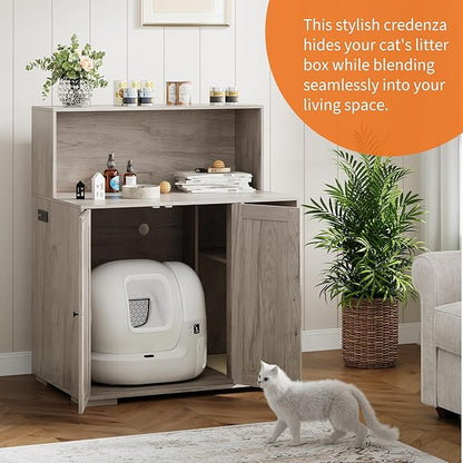 Extra Large Cat Litter Box Enclosure with Scratch Pad, Large Automatic Litter Box Furniture, Dog-Proof Litter Cabinet with Outlet, Space for Cat Stuffs