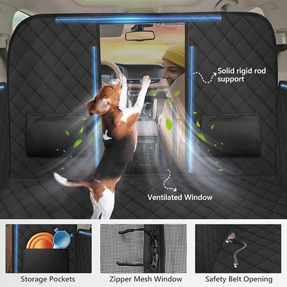 Back Seat Extender for Dogs-Large Space, High Barrier Hard Bottom Dog Car Seat Cover for Back Seat Hold 420lb, Backseat Protector Pet Bed, Waterproof Dog Hammock for Car SUV and Trucks, Black