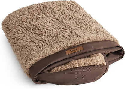 LE SURE XL Washable Dog Bed Cover Replacement Plush Fleece Cover for Orthopedic Egg Crate Foam Pet Mat 44x32x3 Inches, Brown