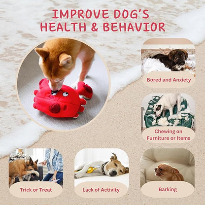 Hide and Seek Plush Dog Toys, Crab Interactive Toy for Small Dogs, Red Puppy Puzzle Squeaky Toys with Crinkle Papers, Durable Snuffle Dog Toys for Medium Pet