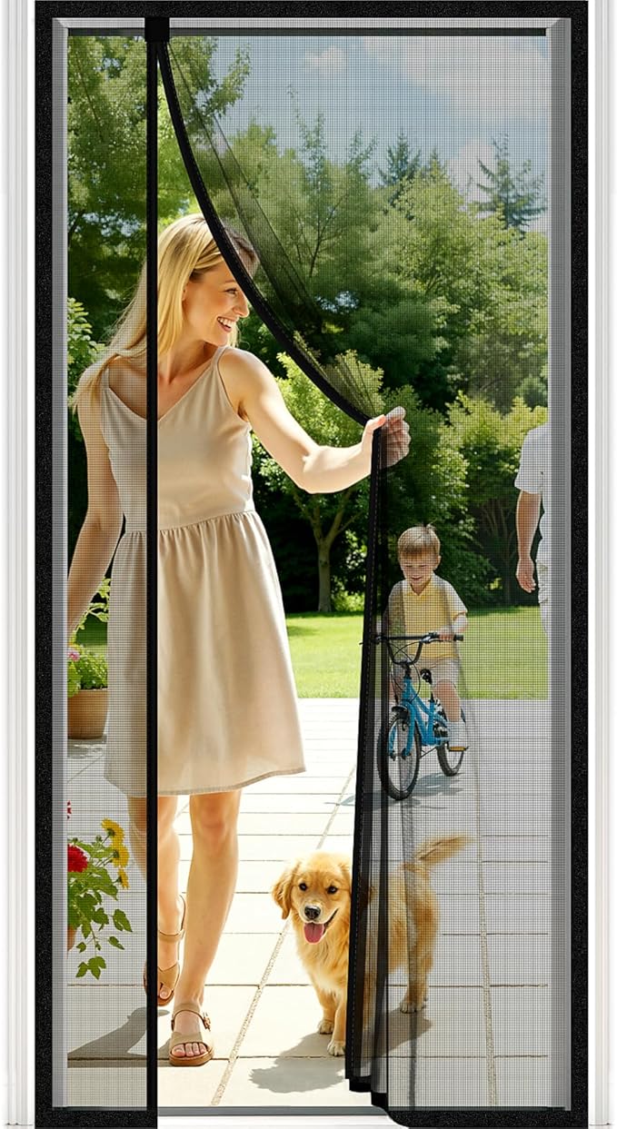 Magnetic Closure Screen Door, Reversible Mesh Door Screen Fits 38" x 82" Door, Heavy-Duty Magnetic Mesh Curtain for Sliding Door and French Door, Self-Sealing, Portable Patio Screen (40" x 83")