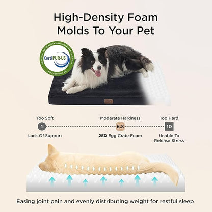 Bedsure ComfyFleece XXL Dog Bed for Crate - Extra Large Orthopedic Pet Beds with Removable Washable Cover, NOT Waterproof Egg Crate Foam Mat, Suitable for Pet Up to 100 lbs, 47x29x4, Not for Chewers