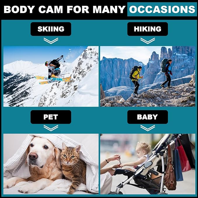 Mini Body Camera, 1080p Wearable Thumb Size Cam with Charging Case, Pet Camera, POV Cam with Motion Detection, Photo Shooting, Video Recording for Cat, Dog, Sport, Waterproof, Black