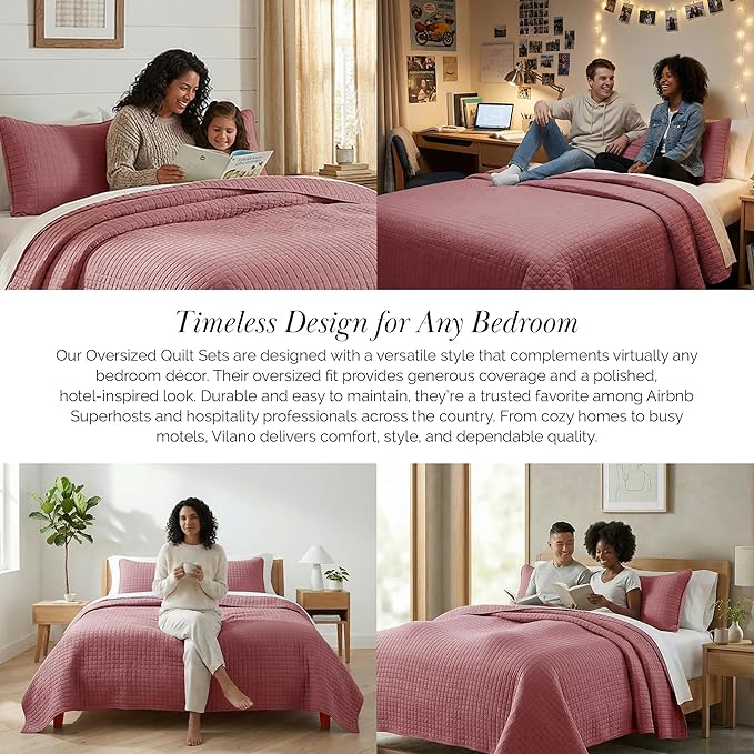 Southshore Fine Living, Inc. Oversized King Quilt Bedding Set with 2 Pillow Shams, Marsala Coverlet, King Size/California Bedspread, Soft Microfiber Bedding, Easy Care, Machine Washable, Marsala