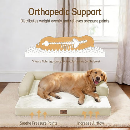 Comfort Expression Washable Orthopedic Large Sized Dogs - Huge Large Dog Bed with Removable & Waterproof Cover Soft Pet Couch with Foam Support for Big Size Dogs with Bolster, 45x35