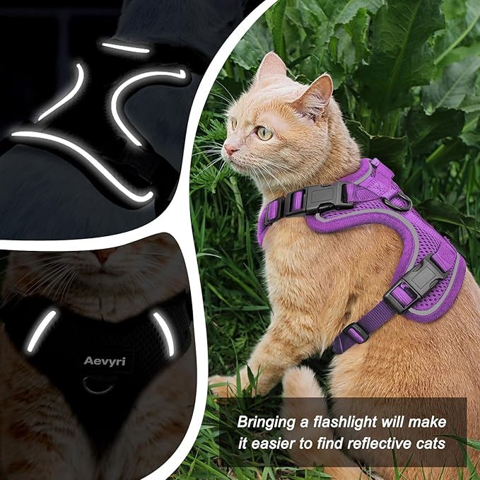 Cat Harness and Leash for Walking, The Upgrade Can be Adjusted in Four Directions and Breathable Cat Harness for Anti Escape that can be Fitted and Positioned, Reflective Strips Harness, Purple, M